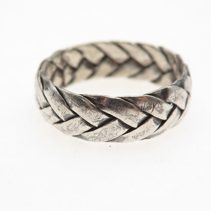 925 Sterling Silver Vintage Braided Oxidized Band Ring Size 8.5