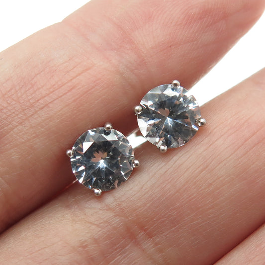 SUN 925 Sterling Silver Real White Topaz Gemstone Stud Earrings