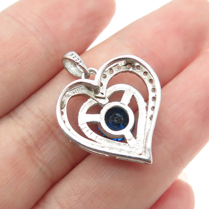 925 Sterling Silver Round-Cut Lab-Created Sapphire & C Z Heart Pendant