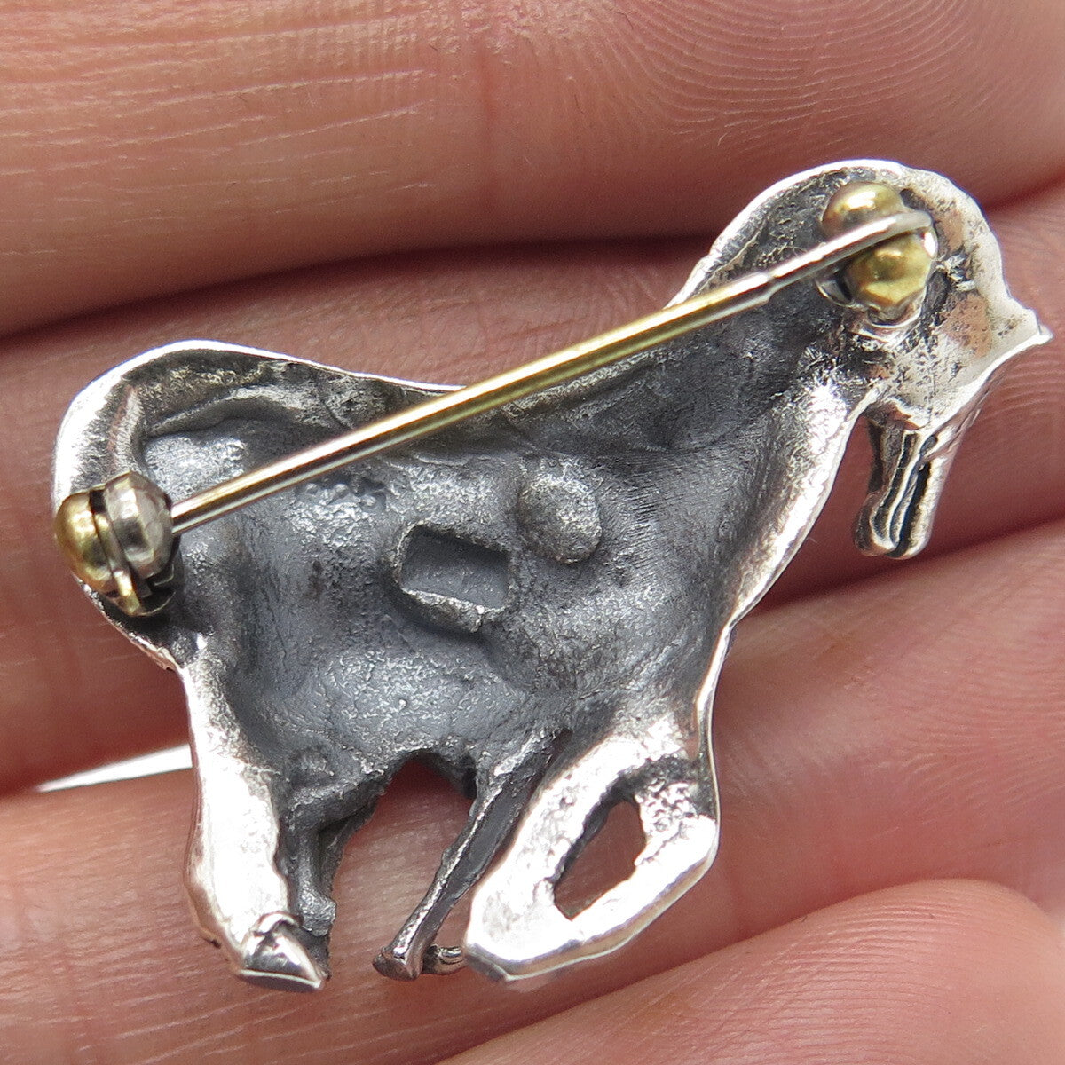 925 Sterling Silver Vintage Mom & Child Horse Oxidized Pin Brooch