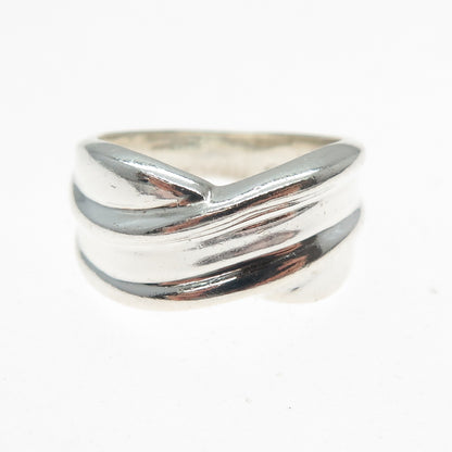 925 Sterling Silver Vintage Modernist Crisscross Ring Size 6.75