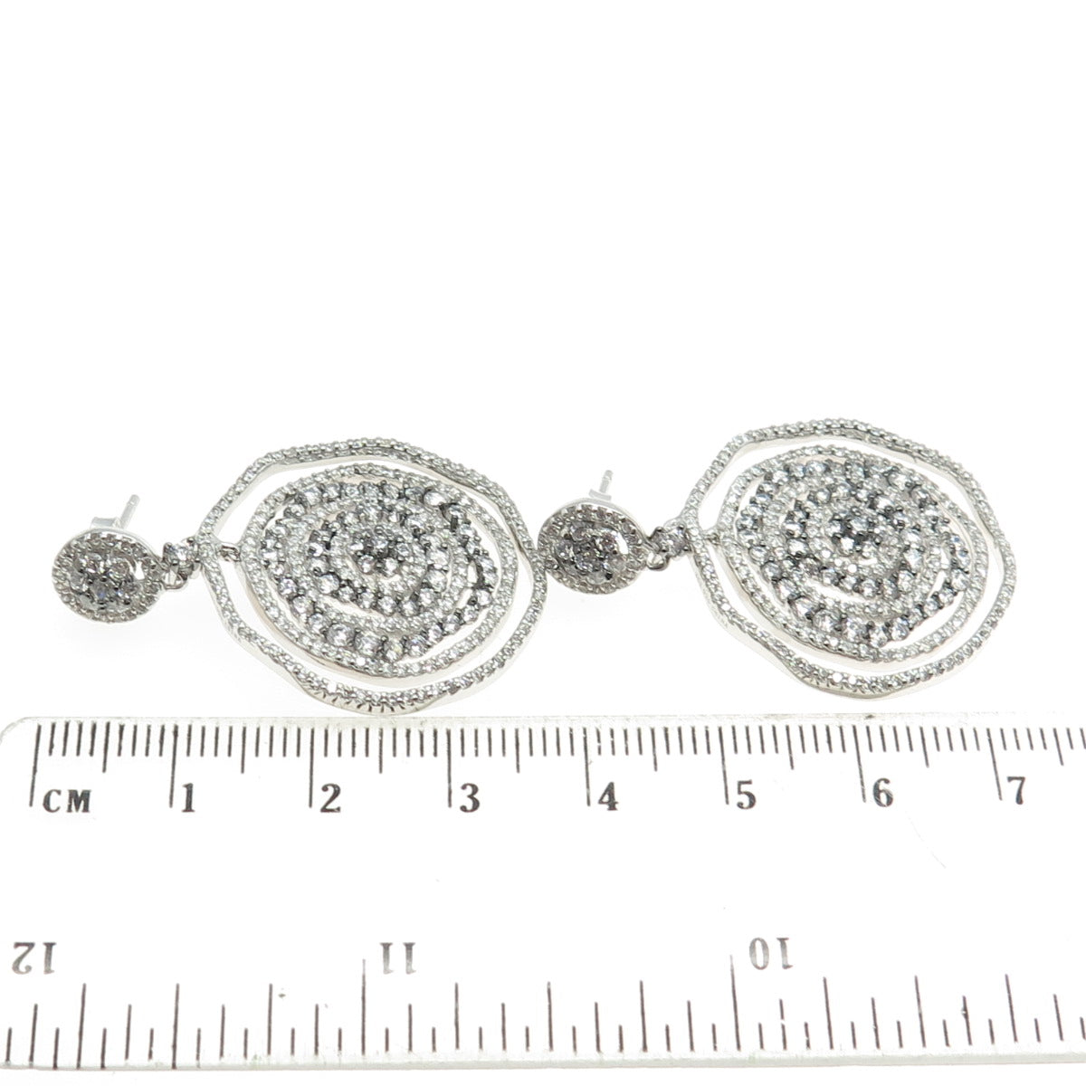 925 Sterling Silver Pave C Z Circle Dangling Earrings