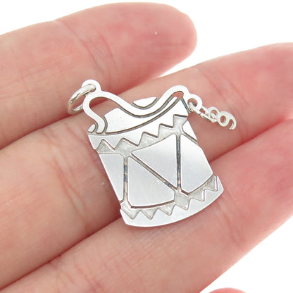 925 Sterling Silver Vintage Drum Musical Instrument Charm Pendant