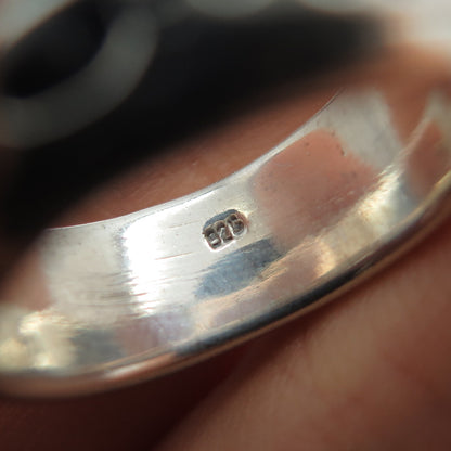 925 Sterling Silver Vintage Baby Footprint Rotating Band Oxidized Ring Size 7