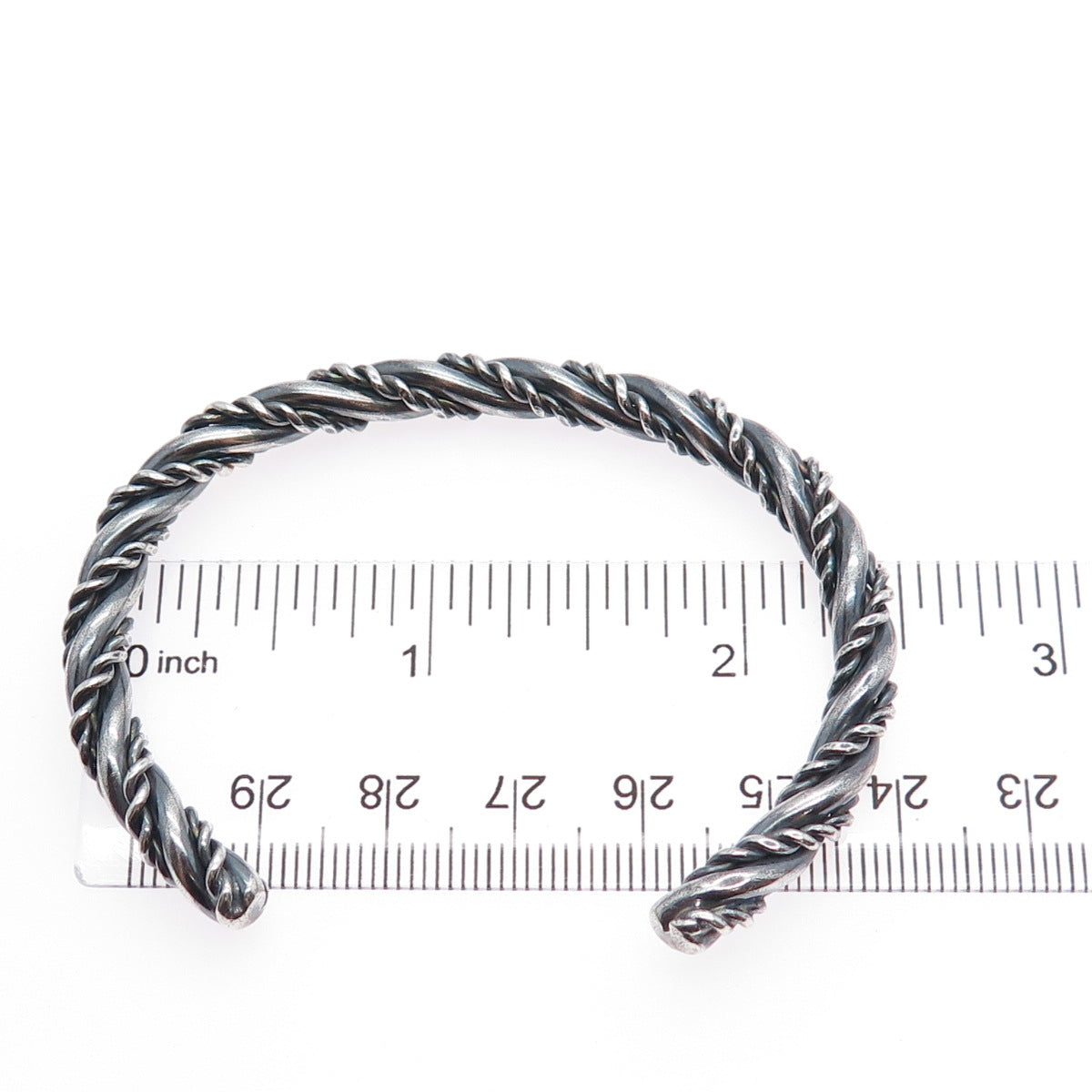 925 Sterling Silver Vintage Modernist Twisted Oxidized Adjustable Bracelet 6.25"