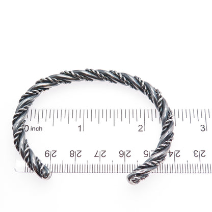 925 Sterling Silver Vintage Modernist Twisted Oxidized Adjustable Bracelet 6.25"