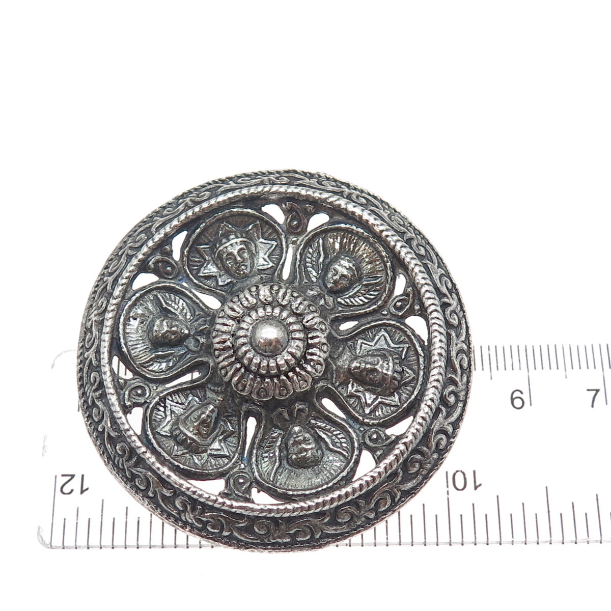 835 Silver Antique Scandinavian King & Cherub Oxidized Pin Brooch