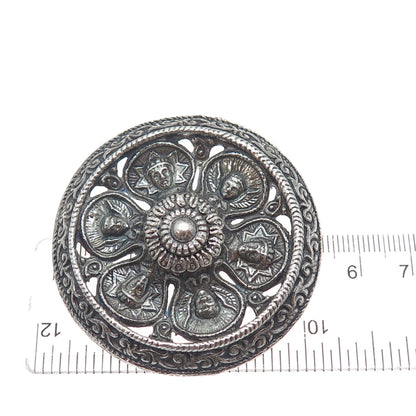 835 Silver Antique Scandinavian King & Cherub Oxidized Pin Brooch