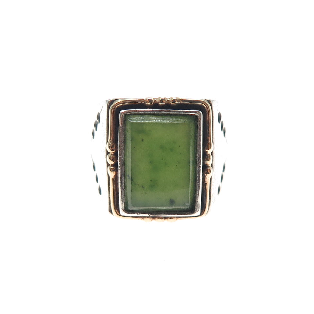 18K Gold 925 Sterling Silver Vintage Real Jade Modernist Ring Size 8
