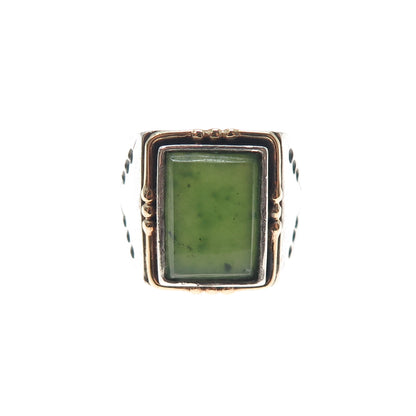 18K Gold 925 Sterling Silver Vintage Real Jade Modernist Ring Size 8