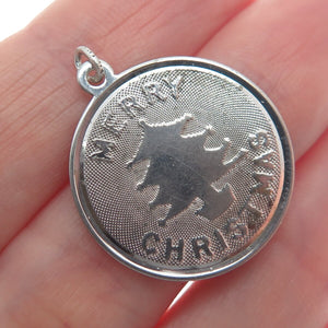 TOWN & COUNTRY 925 Sterling Silver Vintage Merry Christmas Round Tag Pendant