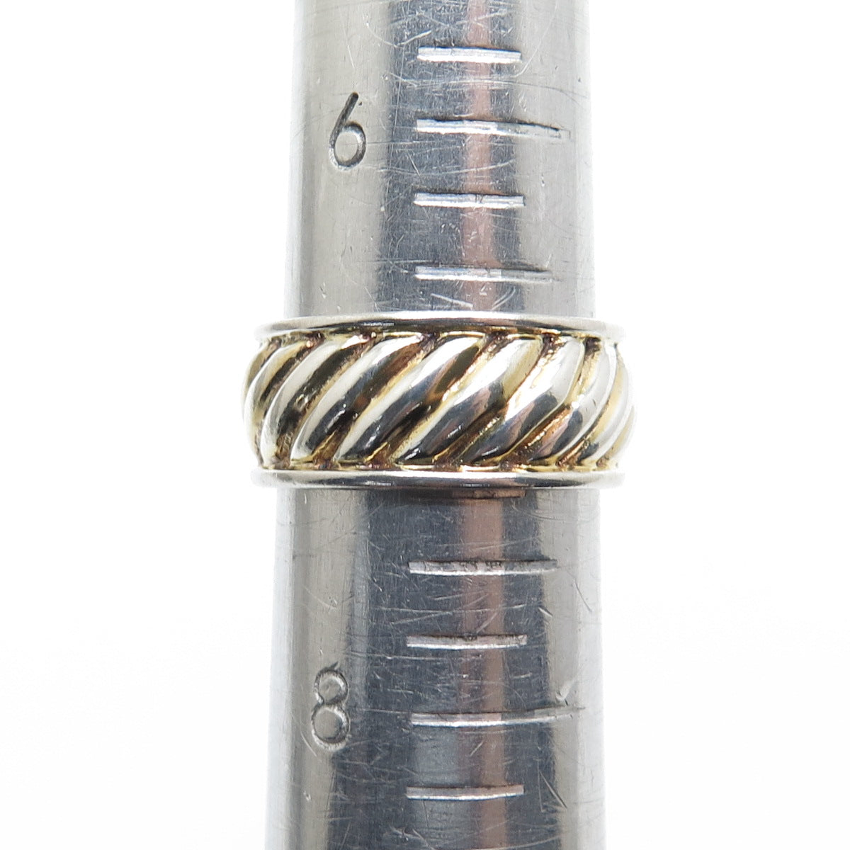 925 Sterling Silver 2-Tone Vintage Modernist Ribbed Band Ring Size 7.25