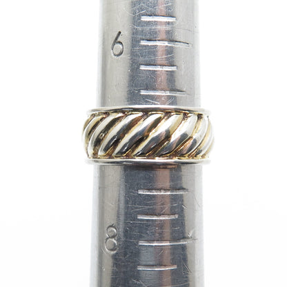 925 Sterling Silver 2-Tone Vintage Modernist Ribbed Band Ring Size 7.25