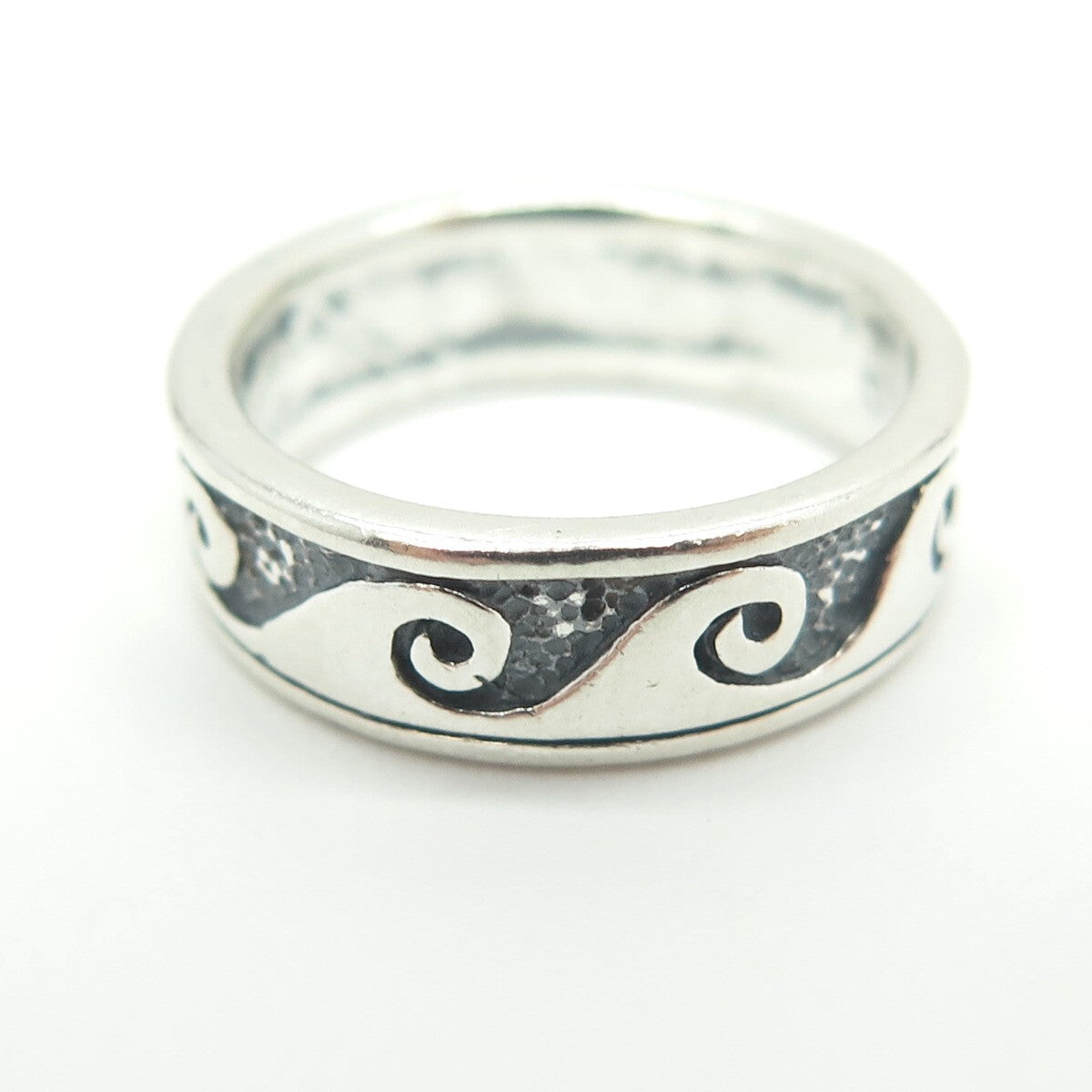 925 Sterling Silver Vintage Water Pattern Band Ring Size 5