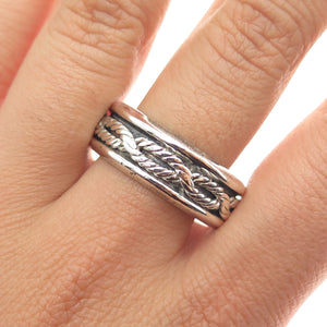 925 Sterling Silver Vintage Mexico Twisted Rope Oxidized Band Ring Size 14