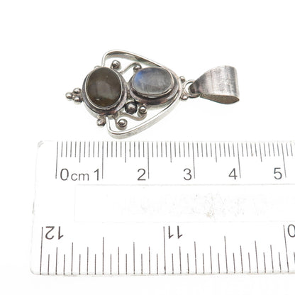 925 Sterling Silver Vintage Real Moonstone & Labradorite Beaded Charm Pendant