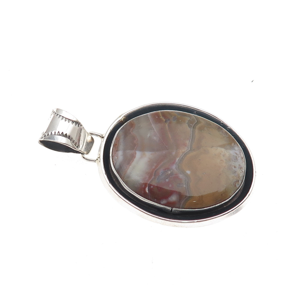 James Shay Navajo Old Pawn Sterling Silver Vintage Agate Large Tribal Pendant