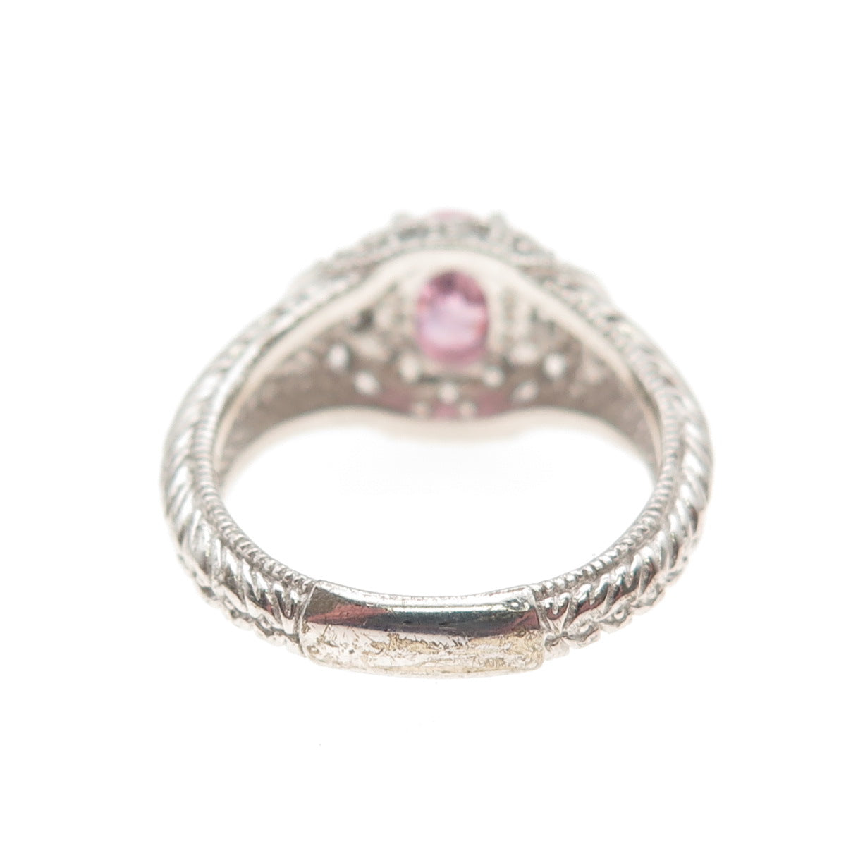 925 Sterling Silver Oval-Cut Pink & Round-Cut White C Z Ring Size 6.25
