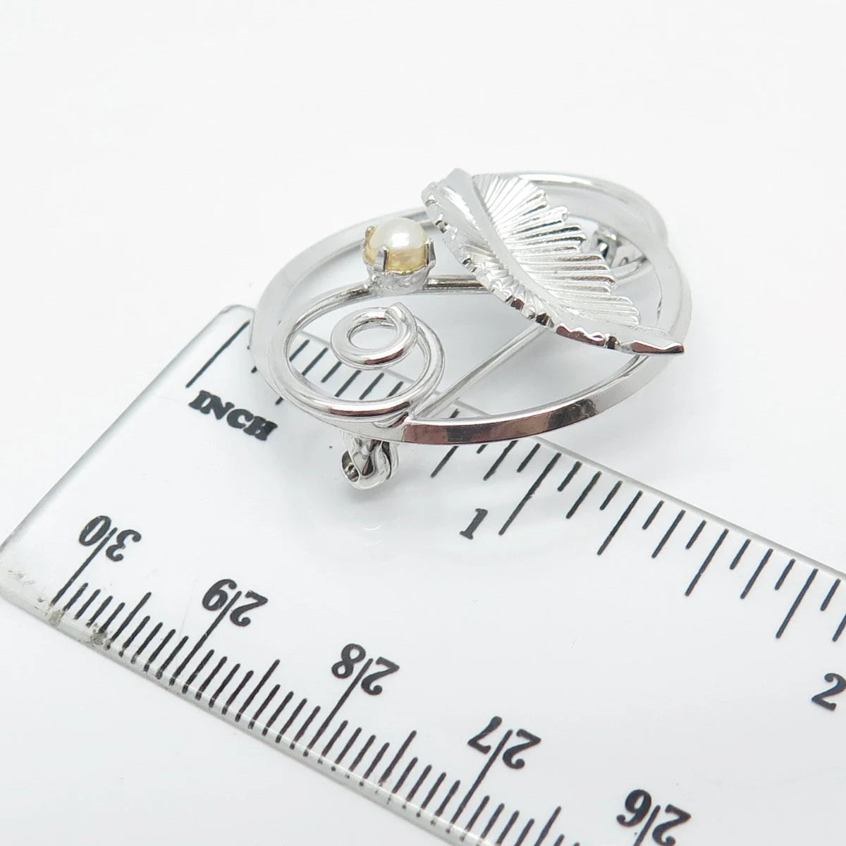 925 Sterling Silver Vintage DIXELL Real Pearl Leaf Pin Brooch