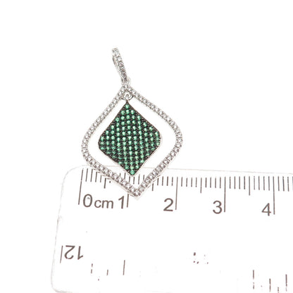 925 Sterling Silver Round-Cut Green & White C Z Petal Charm Pendant