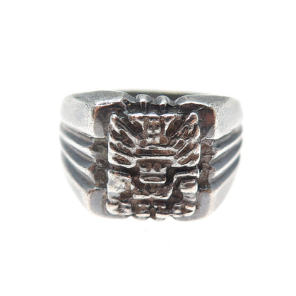 925 Sterling Silver Vintage Mayan Tribal Oxidized Ring Size 8.25