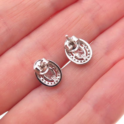 925 Sterling Silver Oval & Round-Cut C Z Stud Earrings
