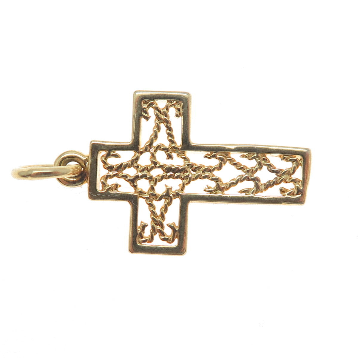 925 Sterling Silver Gold Plated Roped Cross Charm Pendant