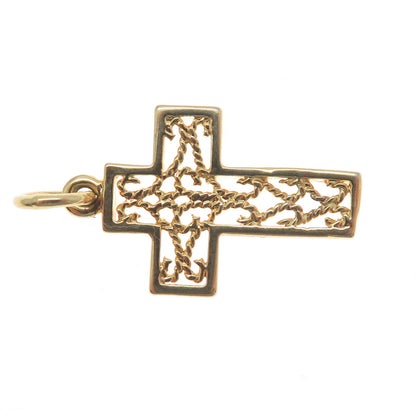 925 Sterling Silver Gold Plated Roped Cross Charm Pendant