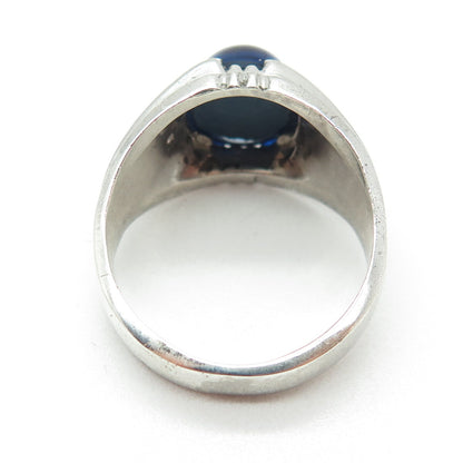 CLARK & COOMBS 925 Sterling Silver Antique Art Deco Blue Glass Ring Size 11.75