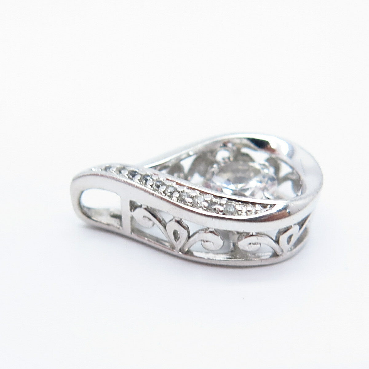925 Sterling Silver White & Blue Topaz-Tone C Z Slide Pendant