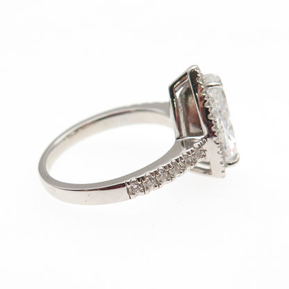 DSMK 925 Sterling Silver Pear & Round-Cut C Z Engagement Ring Size 7