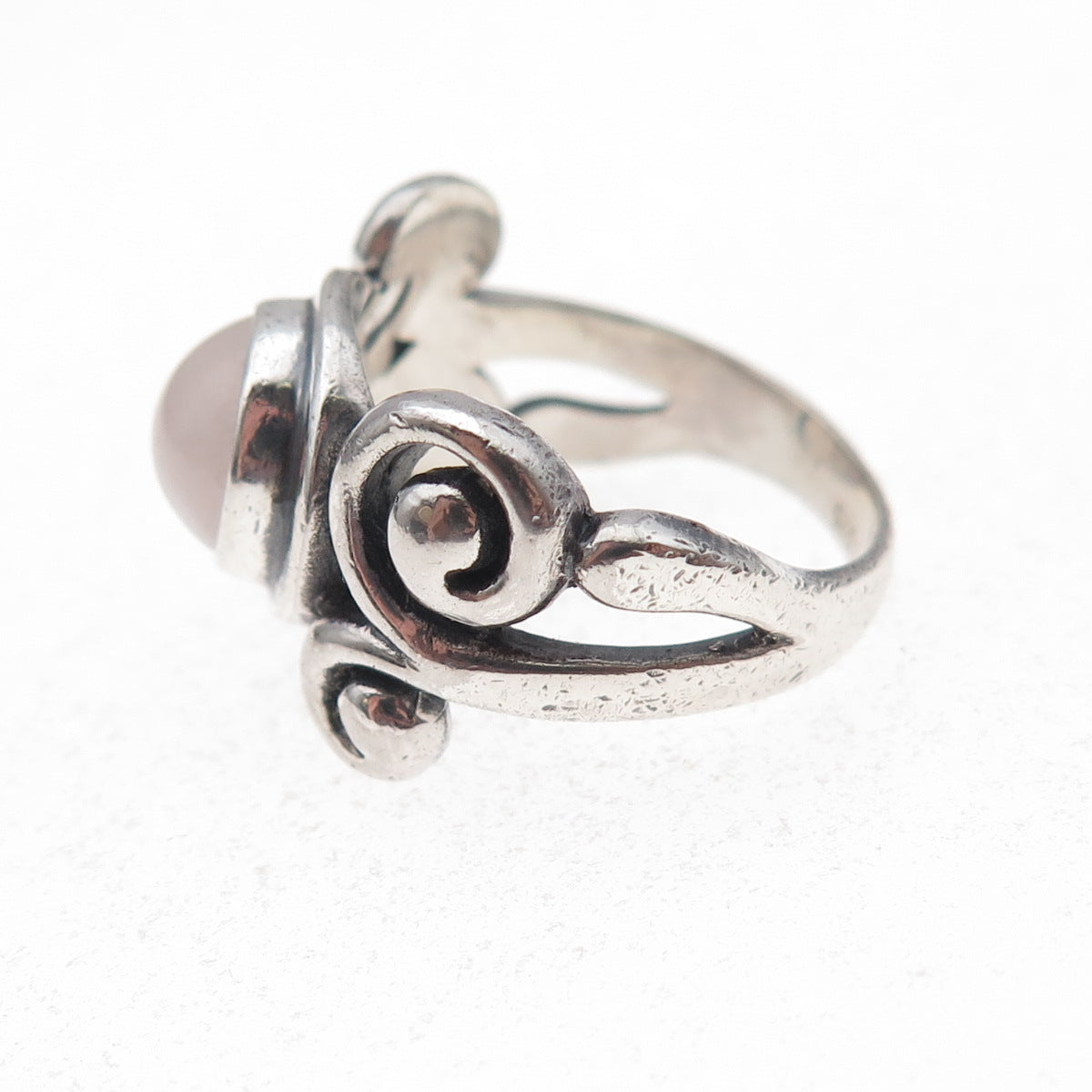 Indigo 925 Sterling Silver Vintage Real Rose Quartz Spiral Ring Size 6.75