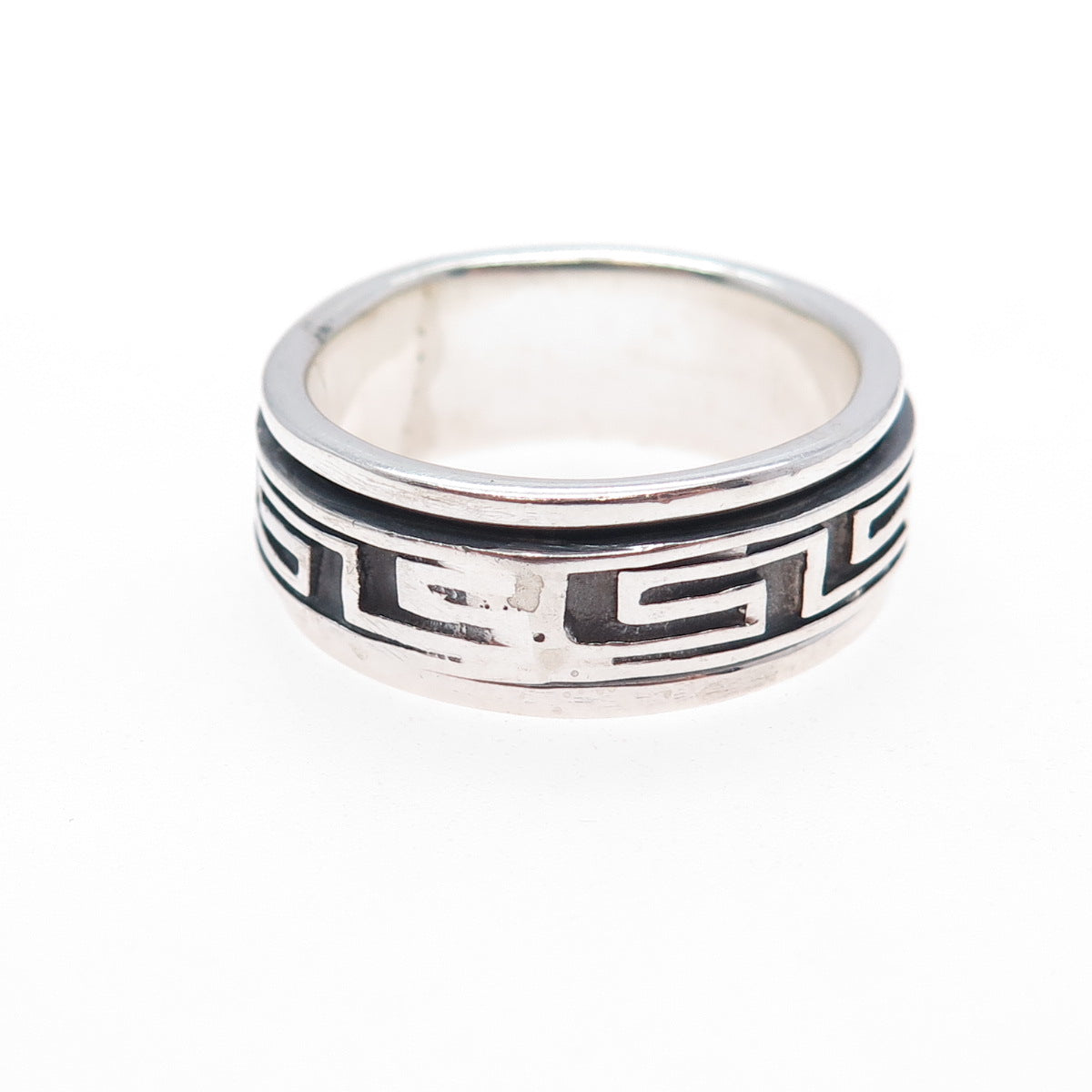 925 Sterling Silver Vintage Greek Maze Oxidized Rotating Band Ring Size 11.75