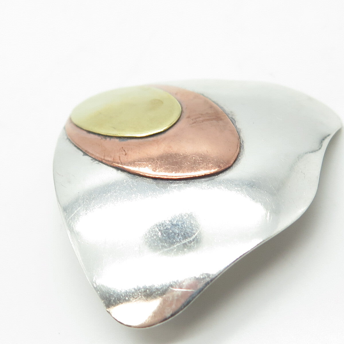 925 Sterling Silver 3-Tone Vintage Modernist Pin Brooch / Pendant