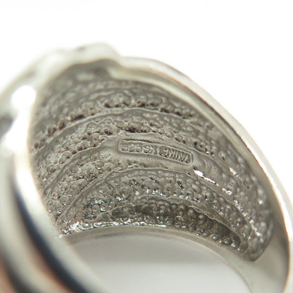 925 Sterling Silver Vintage Modernist Wavy Ribbed Oxidized Ring Size 7