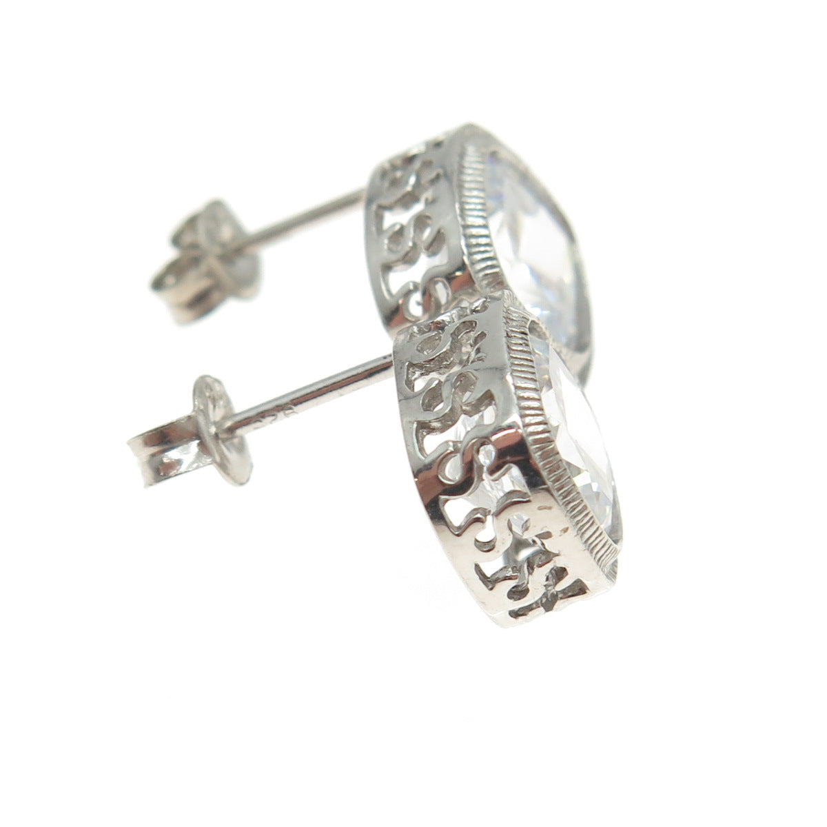 925 Sterling Silver Cushion-Cut C Z Stud Earrings