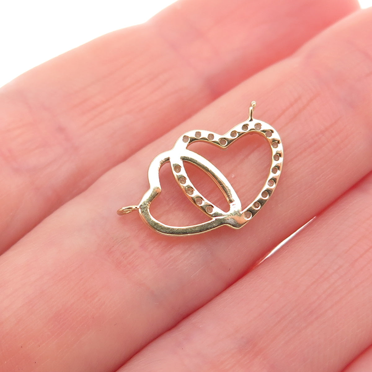 Han 925 Sterling Gold Plated Real Diamond Couple Heart Centerpiece Mini Pendant