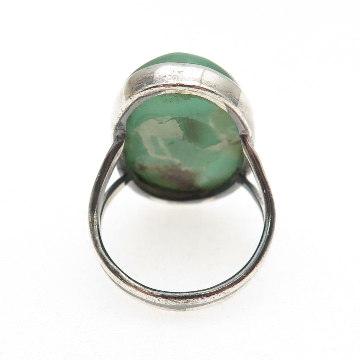 925 Sterling Silver Vintage Real Cabochon Chrysoprase Oxidized Ring Size 8.25