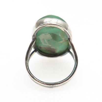 925 Sterling Silver Vintage Real Cabochon Chrysoprase Oxidized Ring Size 8.25