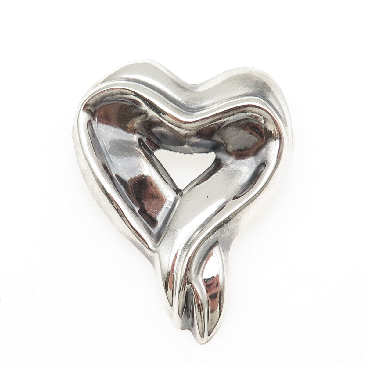 925 Sterling Silver Vintage Mexico Modernist Heart Oxidized Pin Brooch / Pendant