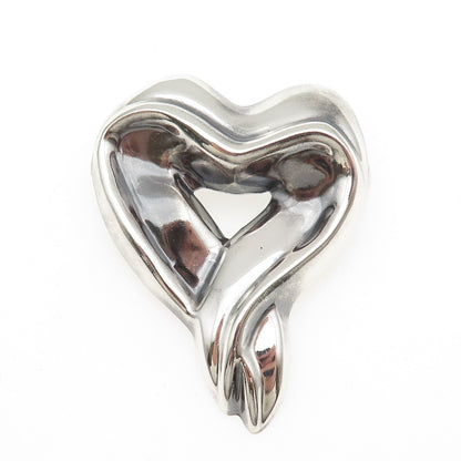925 Sterling Silver Vintage Mexico Modernist Heart Oxidized Pin Brooch / Pendant