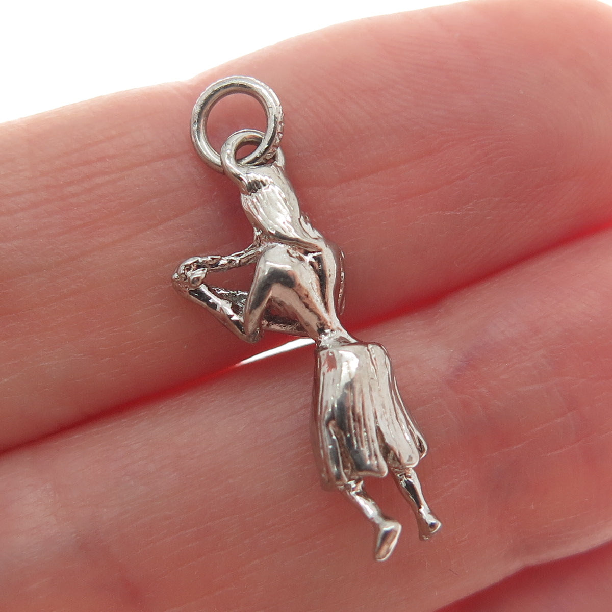 925 Sterling Silver Vintage Hula Dancer Minimalist 3D Charm Pendant