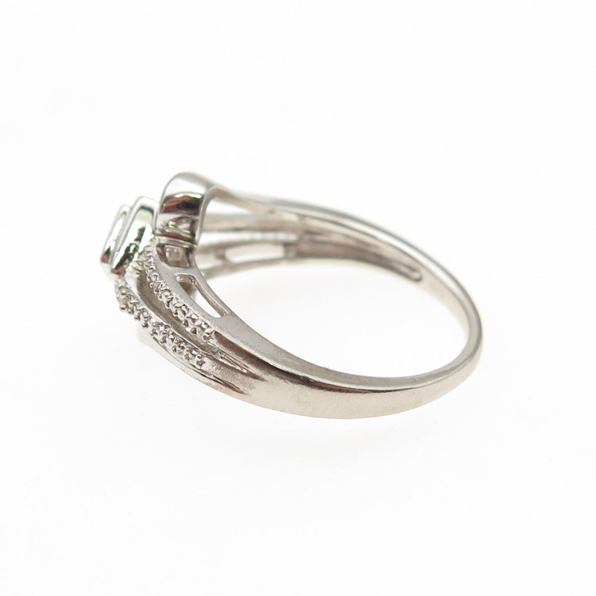 KRN KIRAN 925 Sterling Silver Real Round-Cut Blue & White Diamond Ring Size 7
