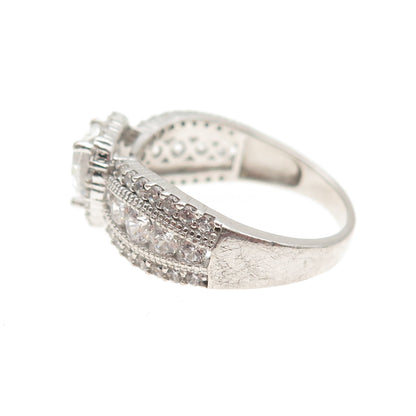 925 Sterling Silver Real Heart & Round-Cut C Z Promise Ring Size 9.25