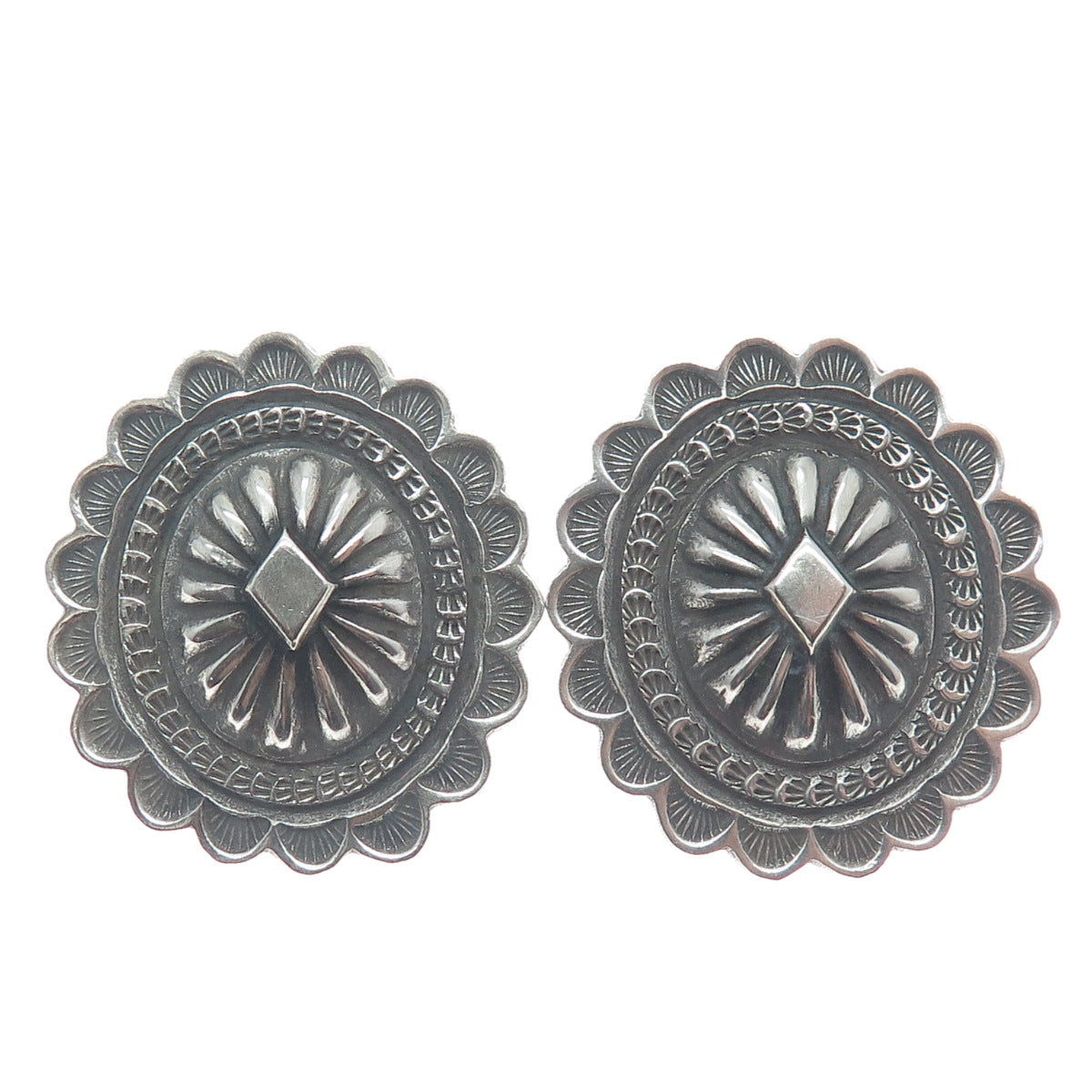 FRED MALONEY NAVAJO Old Pawn Sterling Silver Vintage Concho Oxidized Earrings