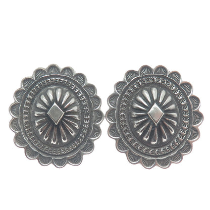 FRED MALONEY NAVAJO Old Pawn Sterling Silver Vintage Concho Oxidized Earrings