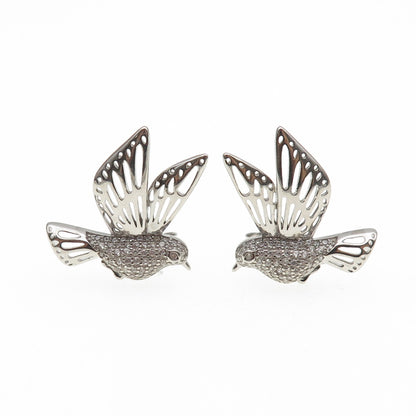 925 Sterling Silver Round-Cut C Z Hummingbird Earrings