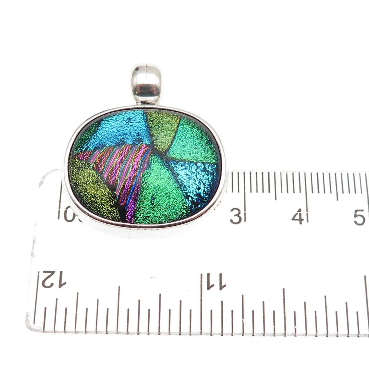 925 Sterling Silver Vintage CII Mexico Dichroic Glass Charm Pendant