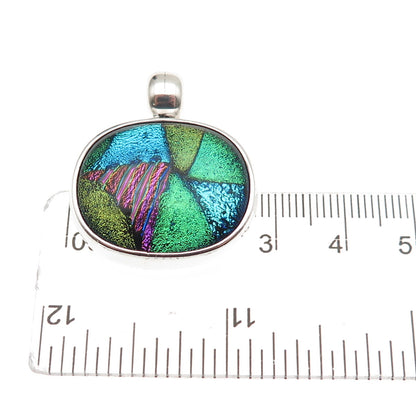 925 Sterling Silver Vintage CII Mexico Dichroic Glass Charm Pendant