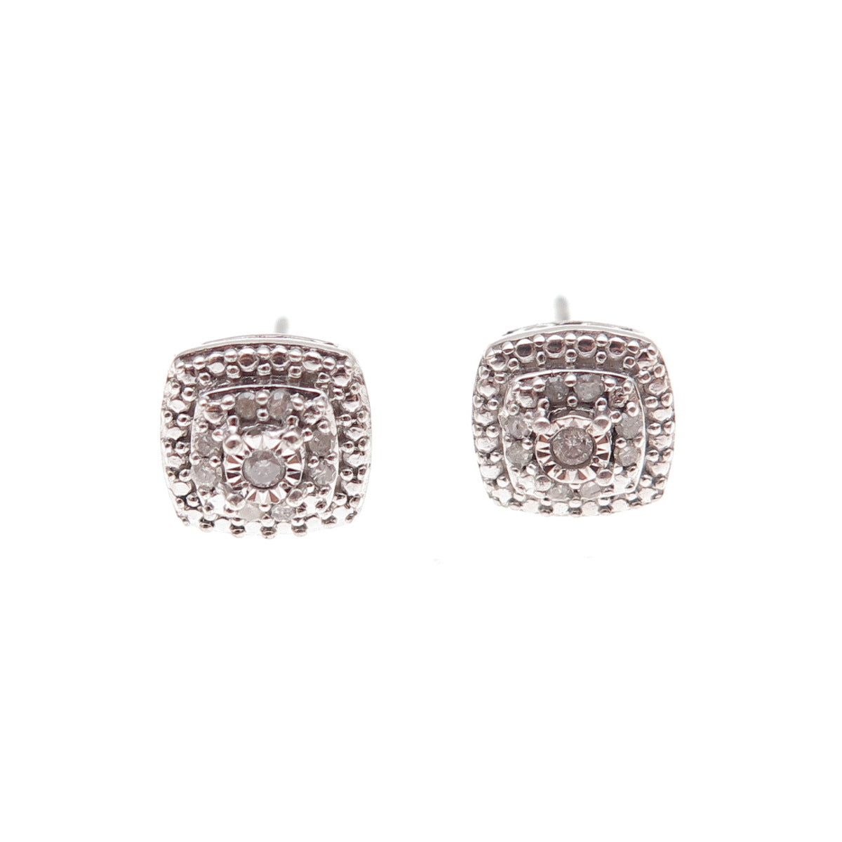 925 Sterling Silver Real Round-Cut Diamond Stud Earrings